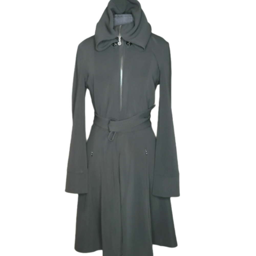 Samuel Dong Dark Gray Hooded A-Line Coat Dress